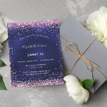 Papier Budget Sweet 16 marine bleu rose parties scintilla<br><div class="desc">Une invitation moderne,  élégante et glamour pour une fête Sweet 16,  16e anniversaire. Un arrière - plan bleu marine,  décoré avec de la poussière de parties scintillant en faux rose. La couleur bleue est inégale. Personnalisez et ajoutez votre nom et les détails de votre fête.</div>