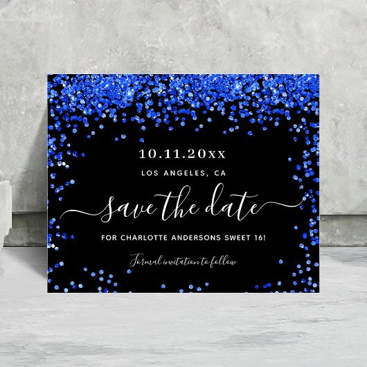 Papier Budget Sweet 16 noir bleu royal enregistrer la dat