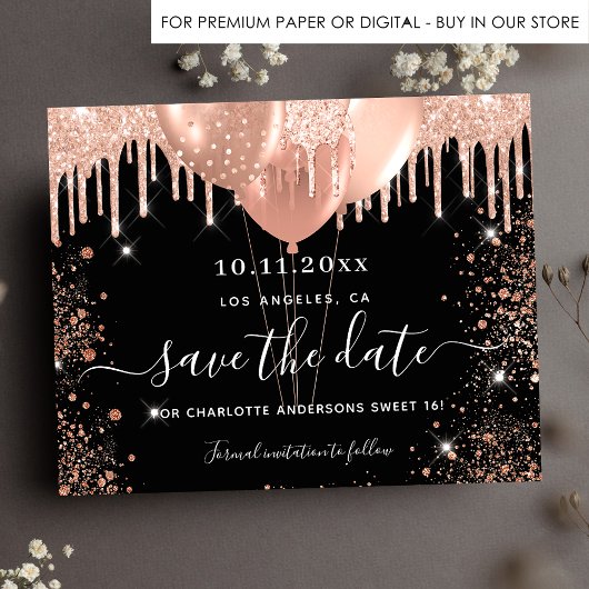 Papier Budget Sweet 16 noir rose or enregistrer la date