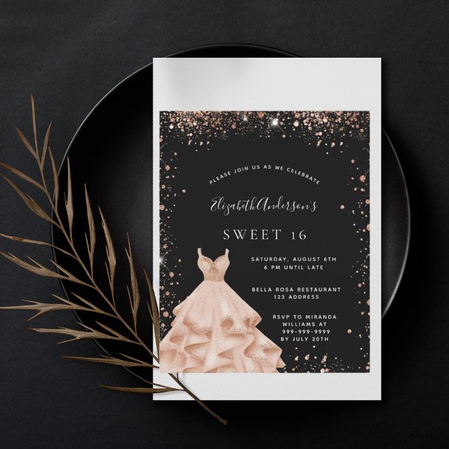 Papier Budget Sweet 16 noir rose robe parties scintillant (Créateur téléchargé)