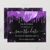 Papier Budget Sweet 16 noir violet enregistrer la date (Devant / Derrière)