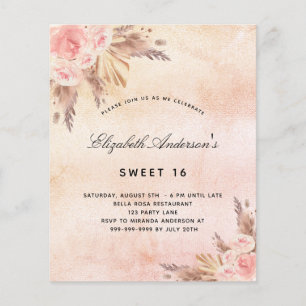 Papier Budget Sweet 16 pampas herbe invitation broussaill