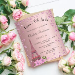 Papier Budget Sweet 16 Paris blush rose Eiffel invitation<br><div class="desc">Une invitation moderne, élégante et glamour pour un Sweet 16, 16e anniversaire, thème parisien. Un arrière - plan à l'allure métallique rose vif aux coeurs étincelants roses et la tour Eiffel fleurie. Le nom est écrit avec un script de style moderne écrit à la main. Personnalisez et ajoutez les détails...</div>
