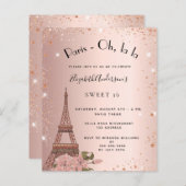 Papier Budget Sweet 16 Paris rose or invitation (Devant / Derrière)