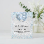 Papier Budget Sweet 16 parties scintillant bleu argent in (Debout devant)