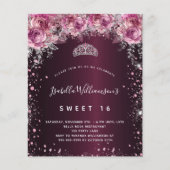 Papier Budget Sweet 16 parties scintillant rose bordeaux  (Devant)