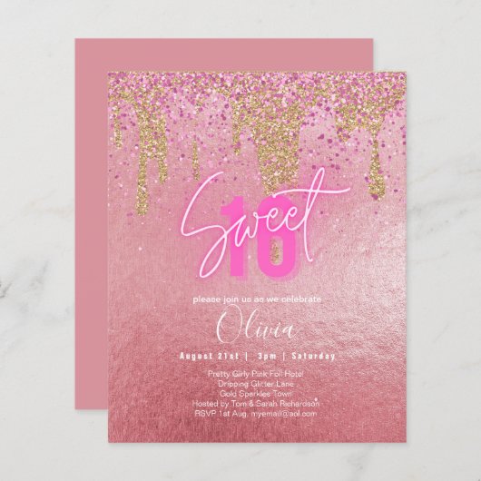 Papier Budget Sweet 16 Parties scintillant rose Foil Girl (Devant / Derrière)
