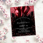 Papier Budget Sweet 16 parties scintillant rouge noir inv<br><div class="desc">Pour un élégant Sweet 16,  16e anniversaire. Un arrière - plan noir élégant. Décoré de faux parties scintillant rouge et de ballons. Personnalisez et ajoutez un nom,  un âge et des détails de la fête. Le nom est écrit avec un script de style manuscrit</div>