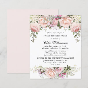 Papier Budget Sweet 16 Party Blush rose Floral Invitation
