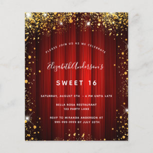 Papier Budget Sweet 16 red or film d'or invitation