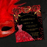 Papier Budget Sweet 16 robe rouge noire invitation<br><div class="desc">Une invitation moderne, élégante et glamour pour une fête Sweet 16, 16e anniversaire. Un arrière - plan noir aux étincelles, une robe rouge et des roses rouges, des fleurs. Le nom est écrit avec un script de style moderne écrit à la main. Personnalisez et ajoutez les détails de votre fête....</div>