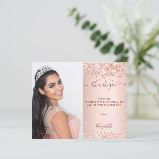 Papier Budget Sweet 16 rose blush photo merci (Debout devant)