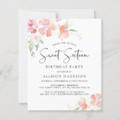 Papier Budget Sweet 16 Rose Floral Invitation de fête d'a (Devant)