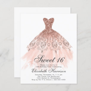 Papier Budget Sweet 16 Rose Gold Gown fête d'anniversaire