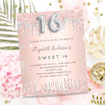 Papier Budget Sweet 16 rose or argent invitation<br><div class="desc">Une invitation moderne, élégante et glamour pour une soirée Sweet 16, 16e anniversaire de fille. Un arrière - plan métallique à l'apparence rose à l'or faux rose et parties scintillant en argent. Le nom est écrit avec un rose moderne de couleur or foncé à la main écriture style. Personnalisez et...</div>