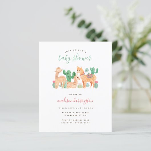 Papier Budget Sweet Alpaca Llama Cactus Baby shower Boho (Debout devant)
