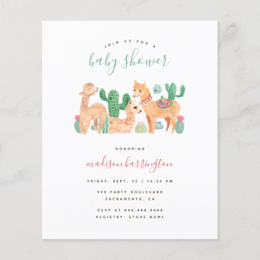 Papier Budget Sweet Alpaca Llama Cactus Baby shower Boho (Devant)