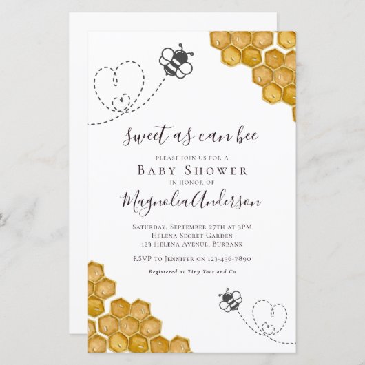 Papier Budget Sweet as Can Bee Baby shower Invitation (Devant / Derrière)