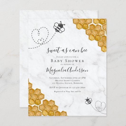 Papier Budget Sweet as Can Bee Baby shower Invitation (Devant / Derrière)