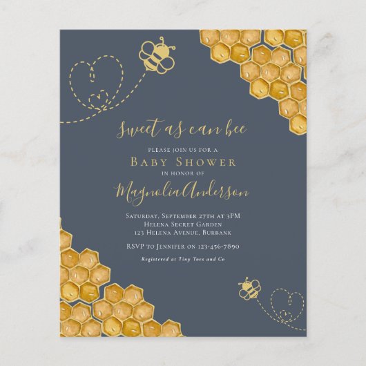 Papier Budget Sweet as Can Bee Baby shower Invitation (Devant)