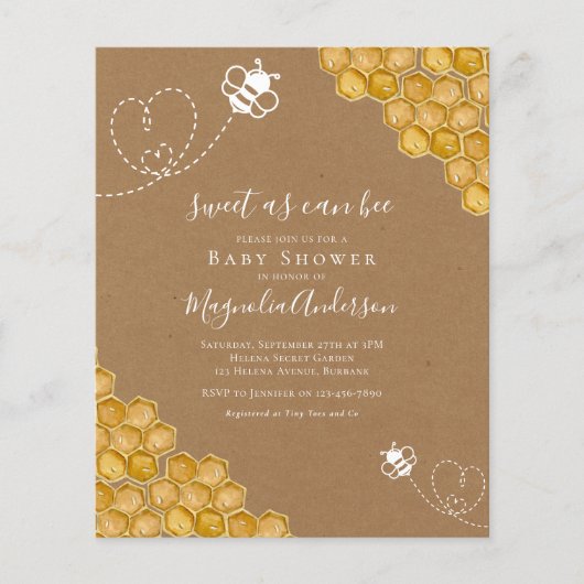 Papier Budget Sweet as Can Bee Baby shower Invitation (Devant)