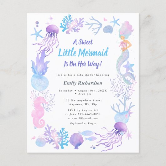Papier Budget Sweet Little Mermaid Baby shower Invitation (Devant)