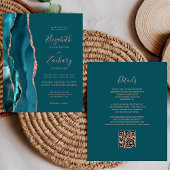 Papier Budget Teal Agate Rose Gold QR Code Wedding Invite