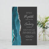 Papier Budget Teal Blue Silver Agate Dark Wedding Invite (Debout devant)