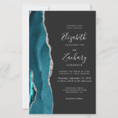 Papier Budget Teal Blue Silver Agate Dark Wedding Invite (Devant)