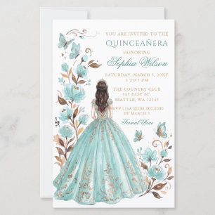 Papier Budget Teal Floral Princess Papillon Quinceañera