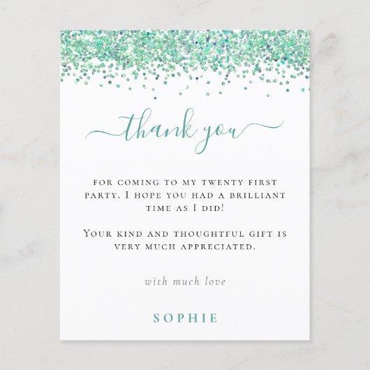 Papier Budget Teal Paillettes Photo Fête Remerciements 21 (Devant)