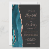 Papier Budget Teal Rose Gold Agate Dark Wedding Invite (Devant)