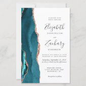 Papier Budget Teal Rose Gold Agate Wedding Invitation (Devant)