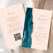 Papier Budget Teal Rose Gold Blush QR Code Wedding Invite