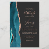 Papier Budget Teal Rose Gold Dark QR Code Wedding Invite (Devant)