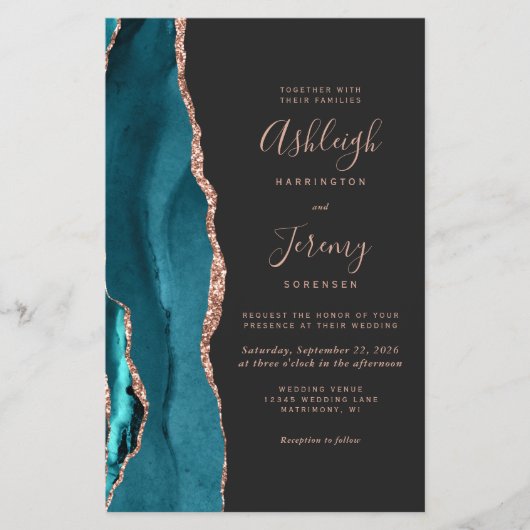 Papier Budget Teal Rose Gold Dark QR Code Wedding Invite (Devant)