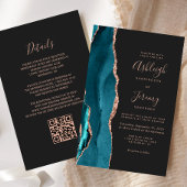 Papier Budget Teal Rose Gold Dark QR Code Wedding Invite