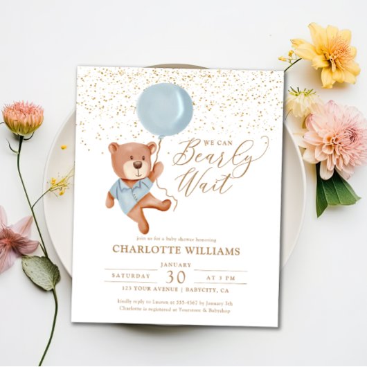 Papier Budget Teddy Bear Boy Baby shower Invitation