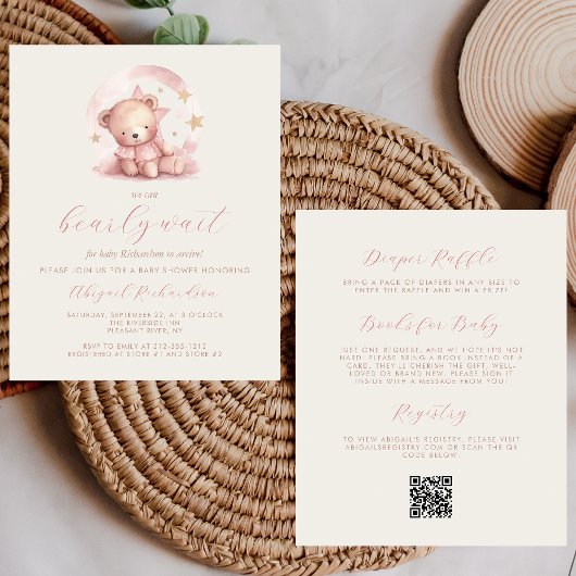 Papier Budget Teddy Bear Rose Girl QR Code Baby shower