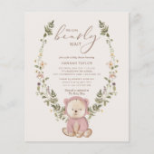 Papier Budget Teddy Bear Rose Girls Baby shower Invitatio (Devant)