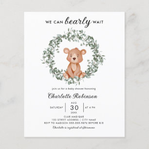 Papier Budget Teddy Ours Vert Baby shower Invitation