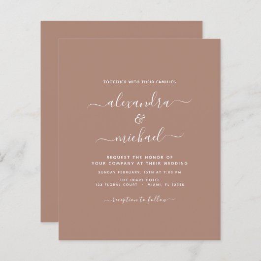 Papier Budget Terra Cotta Boho Mariage Moderne Simple (Devant / Derrière)
