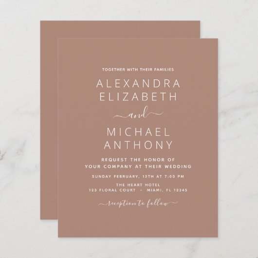 Papier Budget Terra Cotta Boho Mariage Moderne Simple (Devant / Derrière)