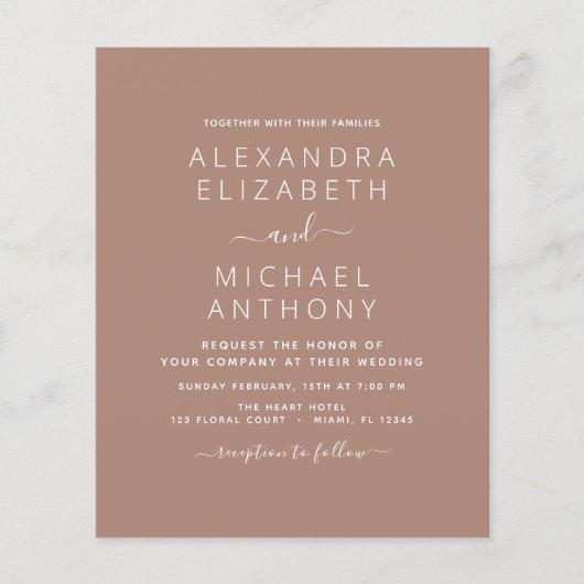 Papier Budget Terra Cotta Boho Mariage Moderne Simple (Devant)