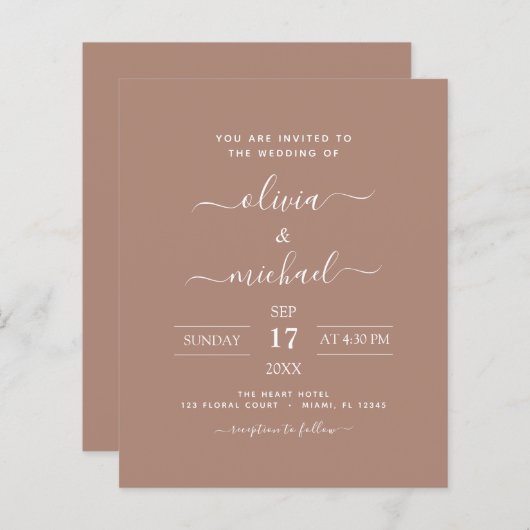 Papier Budget Terra Cotta Boho Mariage Moderne Simple (Devant / Derrière)