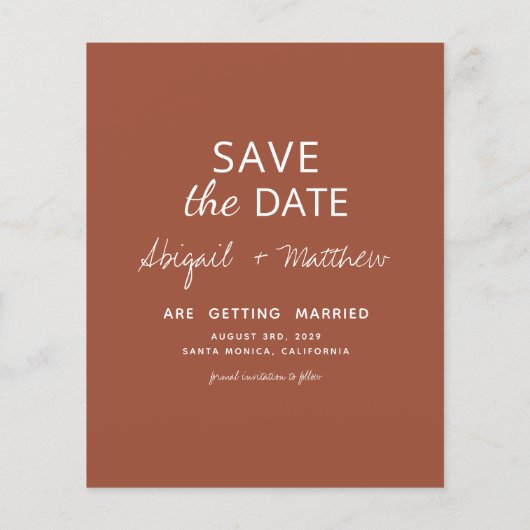 Papier Budget Terra Cotta Enregistrer La Date Invitation (Dos)
