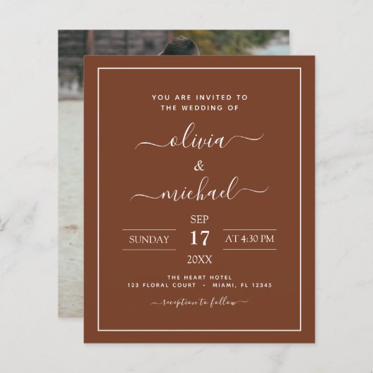 Papier Budget Terracotta Boho Mariage Moderne Simple (Devant / Derrière)
