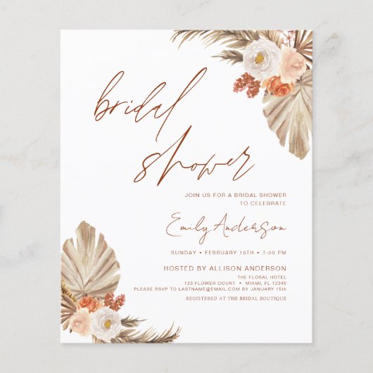 Papier Budget Terracotta Boho Pampas Fête des mariées en (Devant)