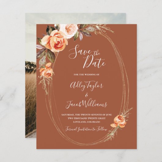 Papier Budget Terracotta Boho Photo Wedding Enregistrer l (Devant / Derrière)