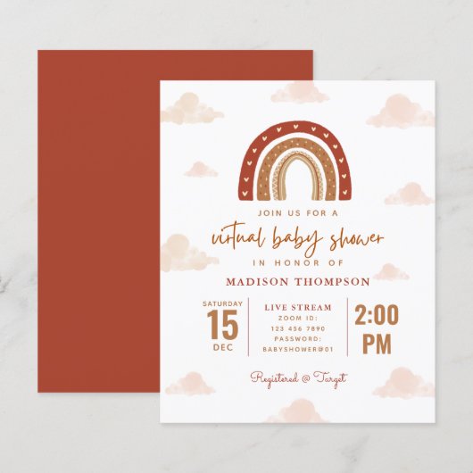 Papier Budget Terracotta Boho Rainbow Baby shower virtuel (Devant / Derrière)